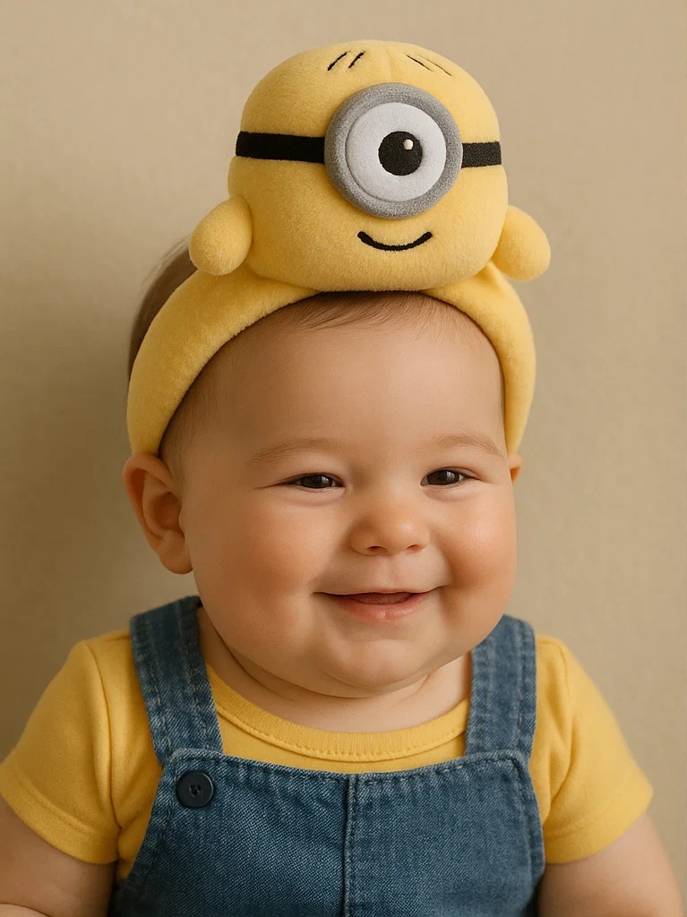 Smiling One-Eyed Plush Minion Baby Headband – Classic Yellow