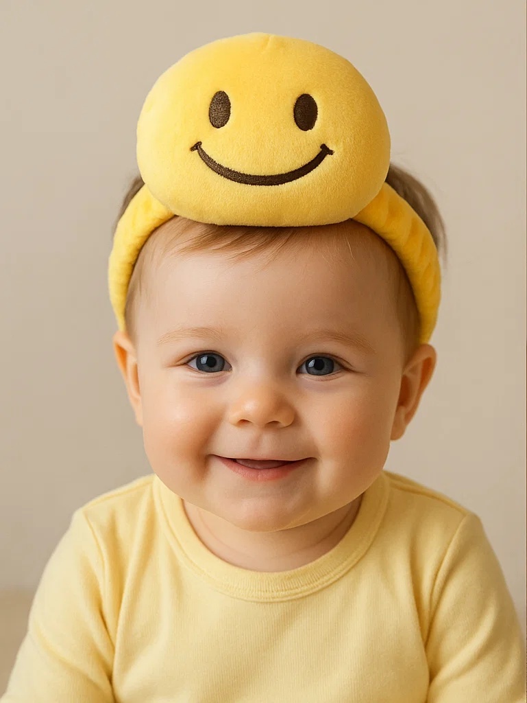 Infant Emoji Headband Plush Smiley Face Hair Accessory Lightweight and Safe Baby Shower Gift