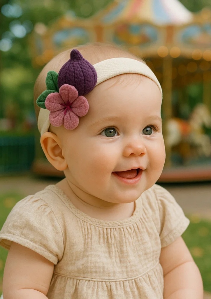 Delicate Baby Headband with Floral and Fruit Design – A Sweet Accessory for Your Little One!