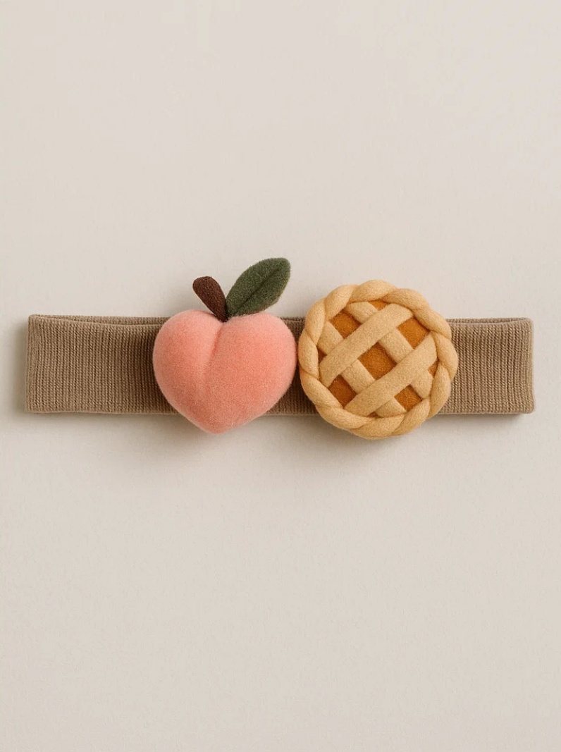 Doçura de Torta de Pêssego | Faixa Infantil com Fruta de Pelúcia
