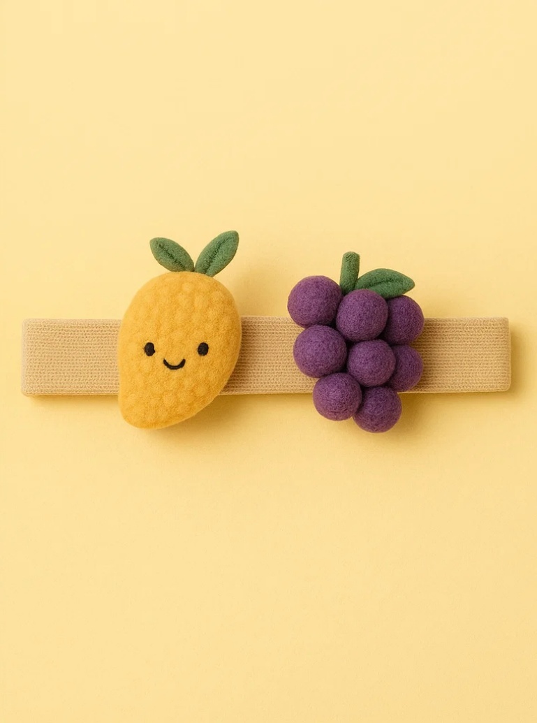 Go Bananas for Mango and Purple Grape – Cute Plush Baby Headband with Fruity Fun for Your Little One!