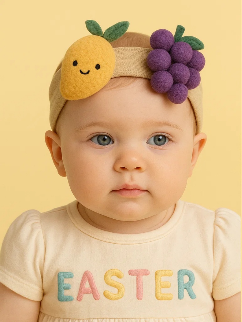 Go Bananas for Mango and Purple Grape – Cute Plush Baby Headband with Fruity Fun for Your Little One!