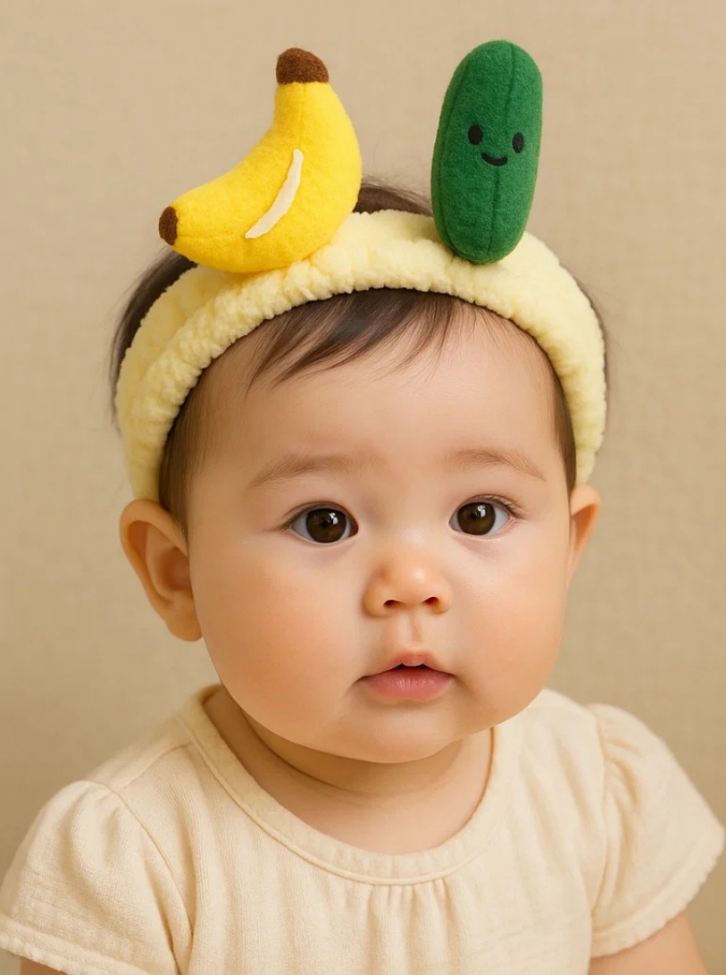 Baby Headband with Banana and Cucumber Design