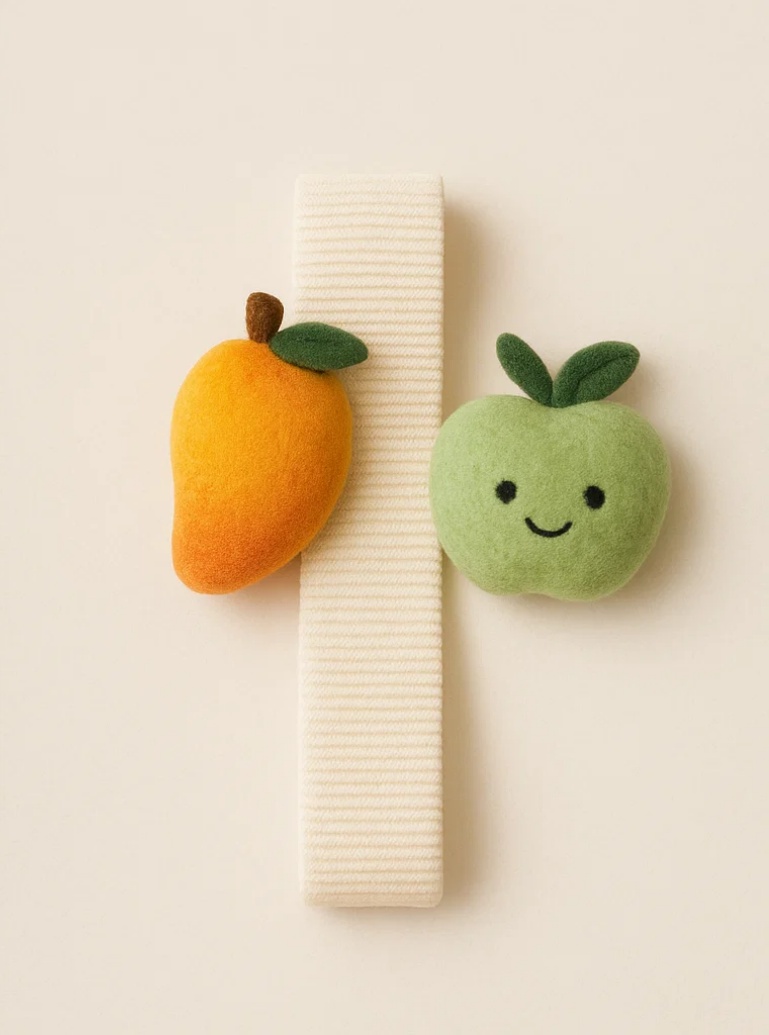 Fruity Fun for Your Little One – Adorable Baby Headband with Apple and Mango Plush Toys for Extra Cuteness!