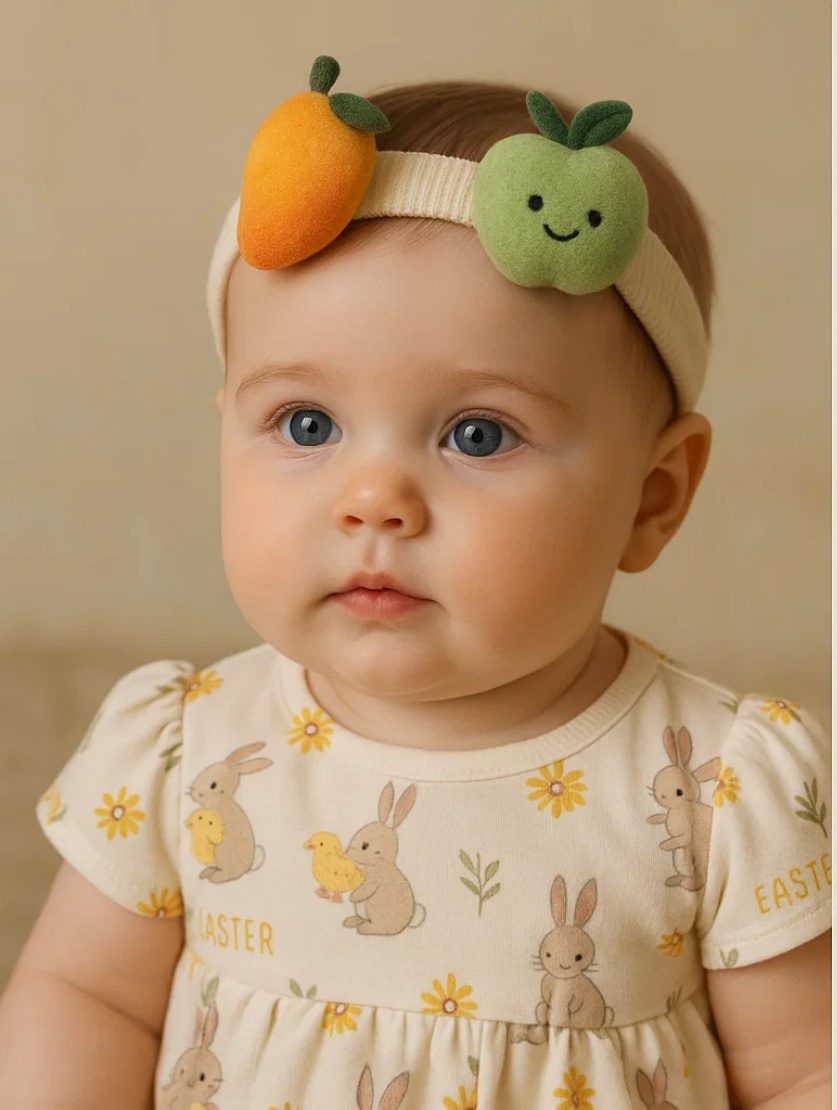 Fruity Fun for Your Little One – Adorable Baby Headband with Apple and Mango Plush Toys for Extra Cuteness!