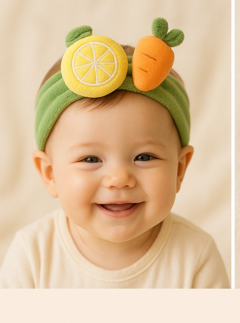 Baby Headband with Lemon and Carrot Design