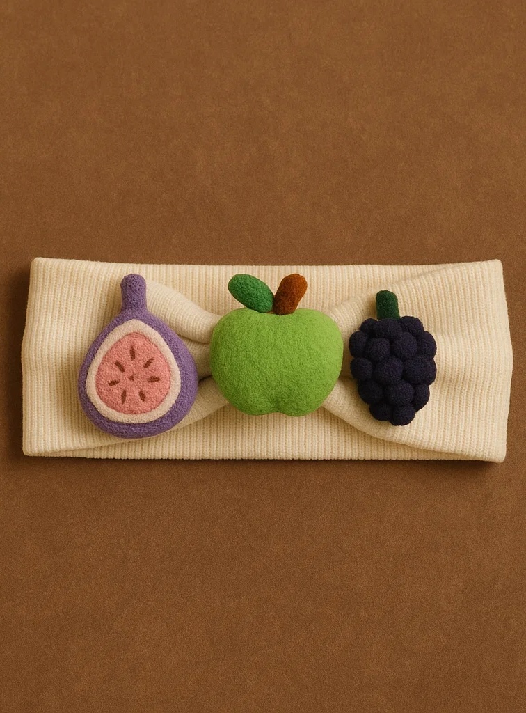 Unbelievably Cute Custom Plush Baby Headband – Fig, Green Apple, and Mulberry Designs for Your Little One!