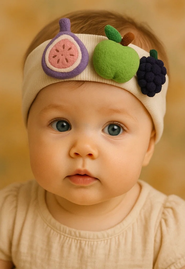 Unbelievably Cute Custom Plush Baby Headband – Fig, Green Apple, and Mulberry Designs for Your Little One!