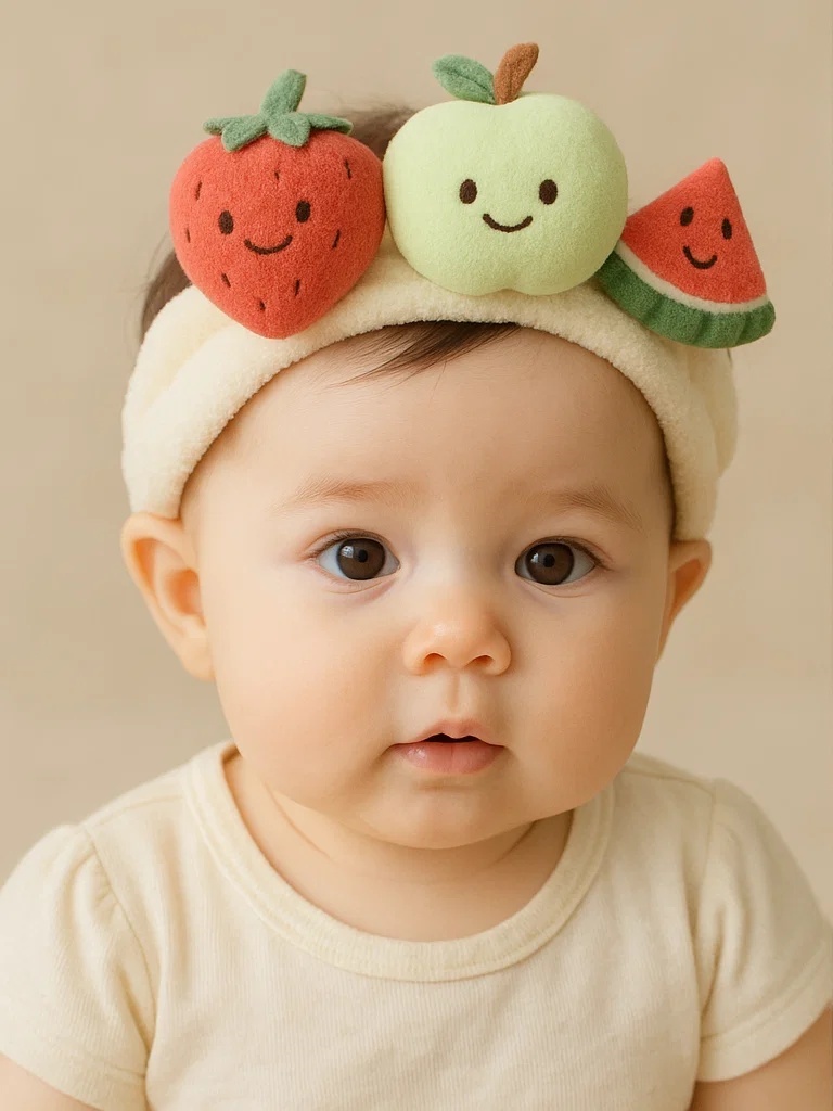Raspberry-Themed Baby Headband with Crochet Berries and Leaves