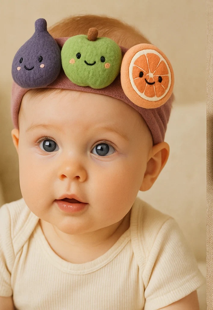 Personalized Plush Fruit Baby Headband – Adorable Fig, Apple, and Grapefruit Designs for Newborns