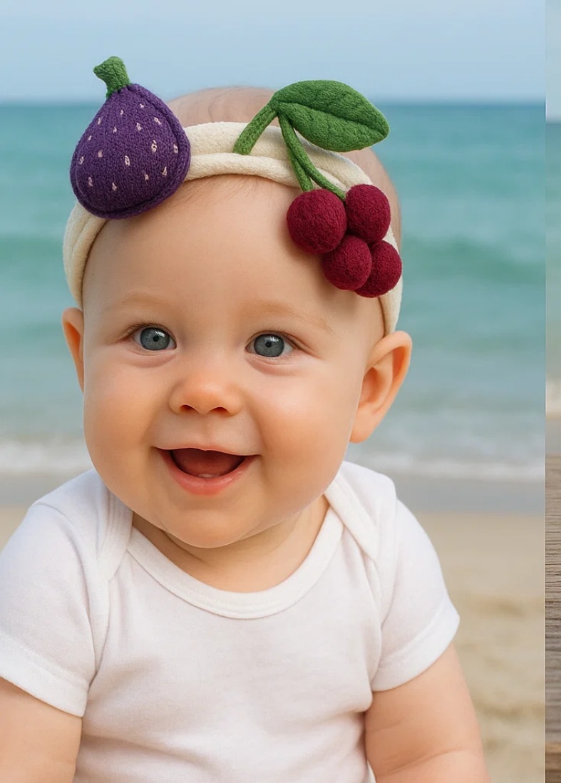 Bandeau pour bébé avec jouets en peluche figue et raisin