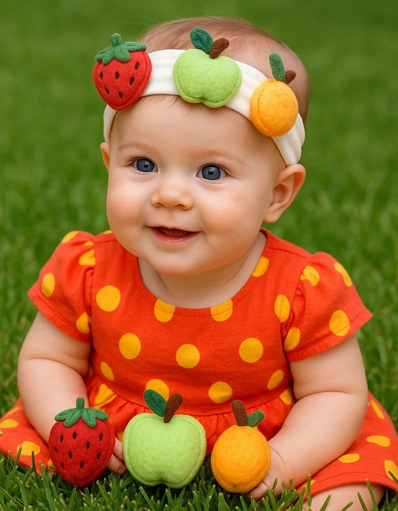 Green Apple, Orange, and Strawberry Plush Baby Headband