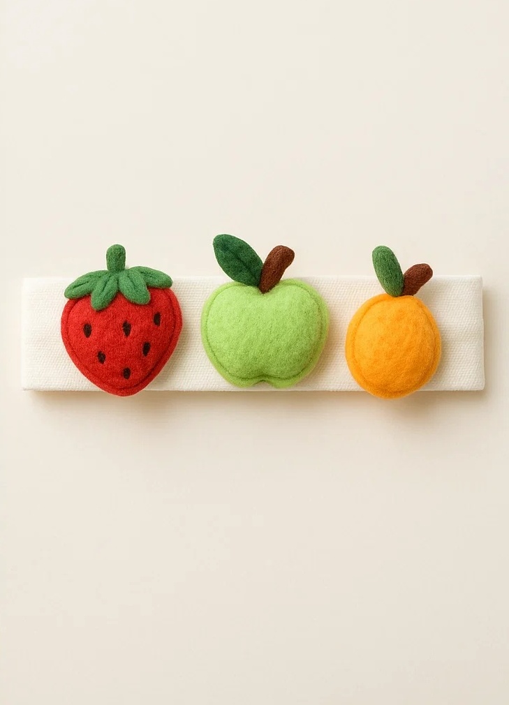 Green Apple, Orange, and Strawberry Plush Baby Headband