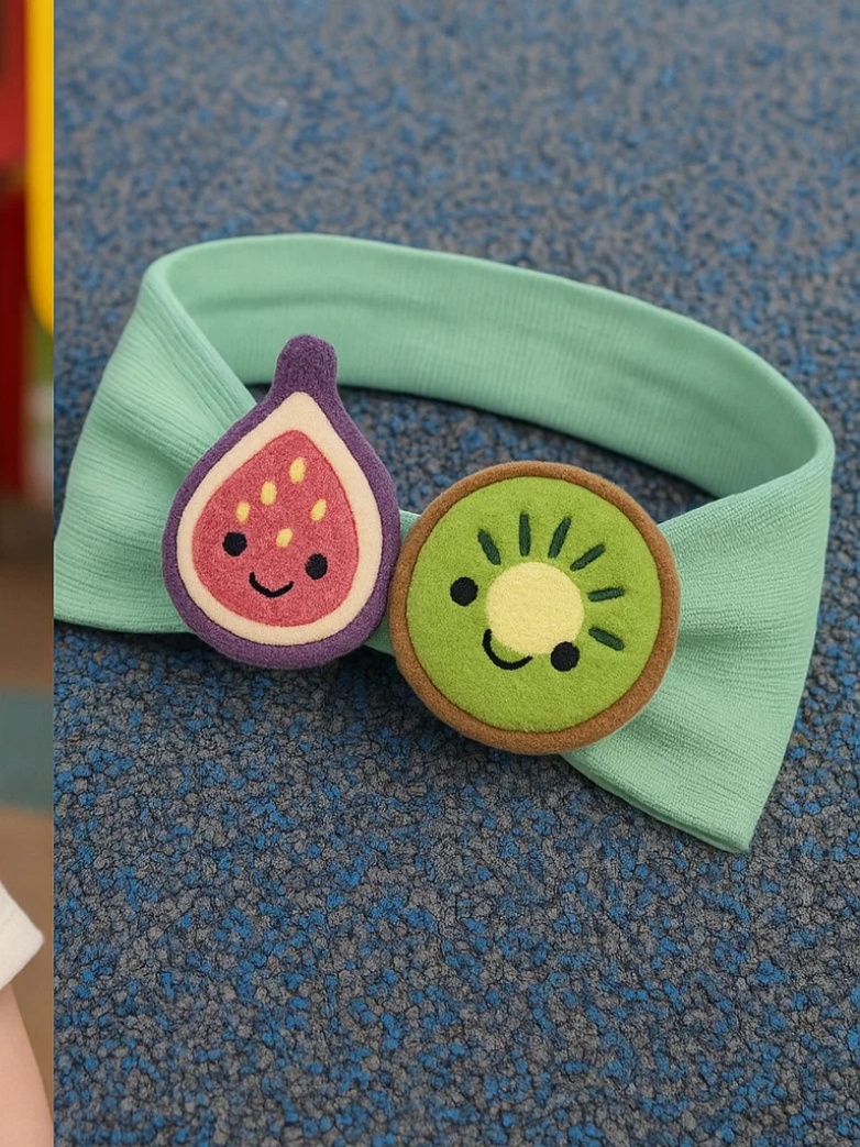 Baby Headband with Fig and Kiwi Plush Toys