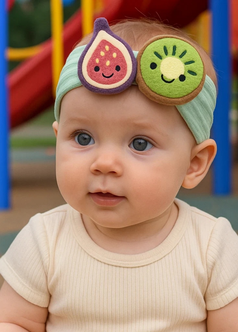 Baby Headband with Fig and Kiwi Plush Toys
