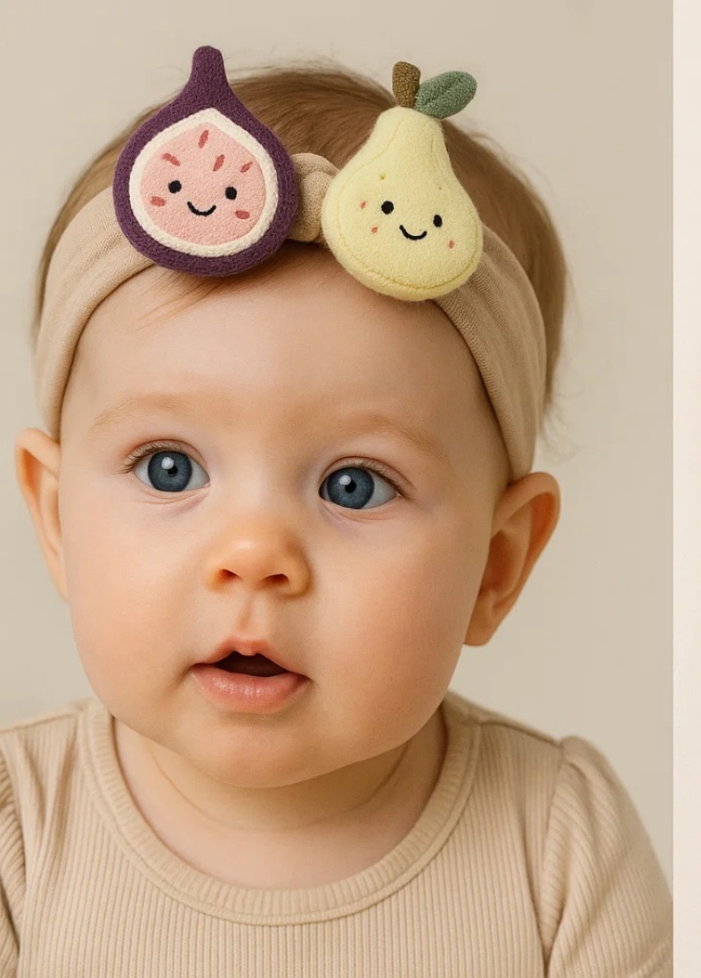 Baby Headband with Fig and Snow Pear Plush Toys