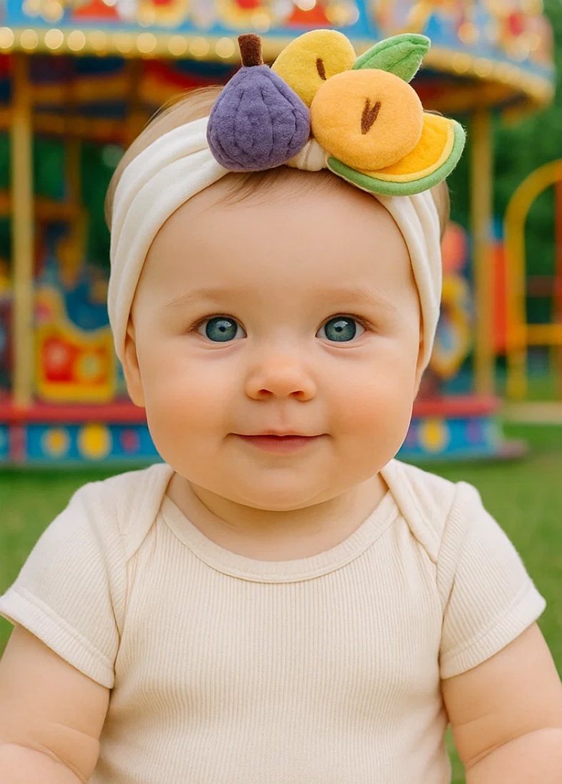 Baby Headband with Fig and Cantaloupe Plush Toys