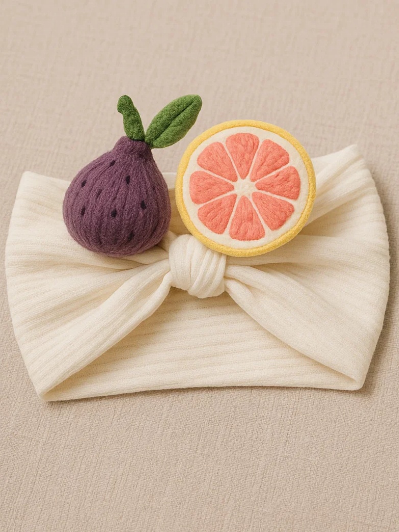 Baby Headband with Fig and Grapefruit Plush Toys