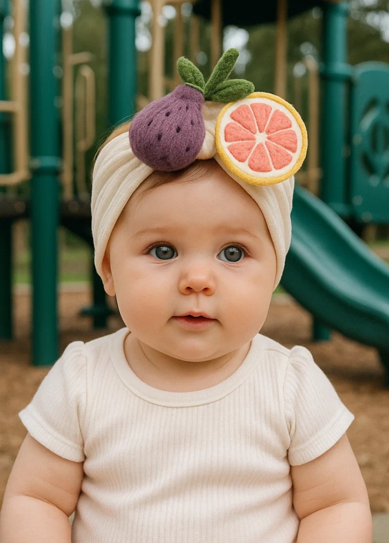 Baby Headband with Fig and Grapefruit Plush Toys
