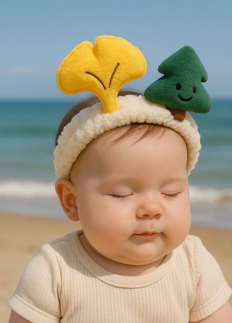 Baby Headband with Apricot Tree and Palm Tree Plush Toys