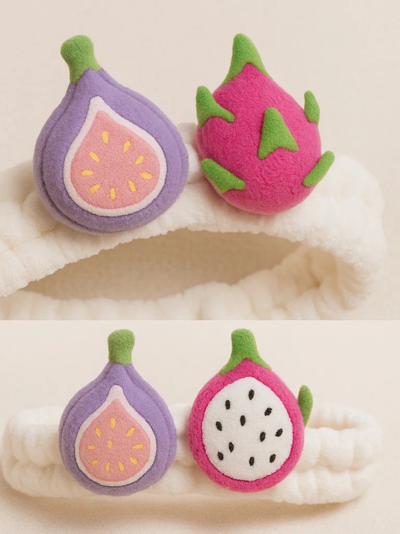 Baby Headband with Fig and Dragon Fruit Plush Toys