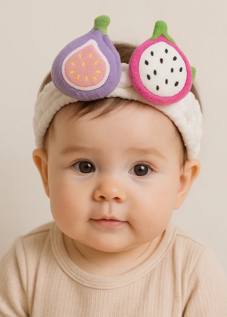 Baby Headband with Fig and Dragon Fruit Plush Toys