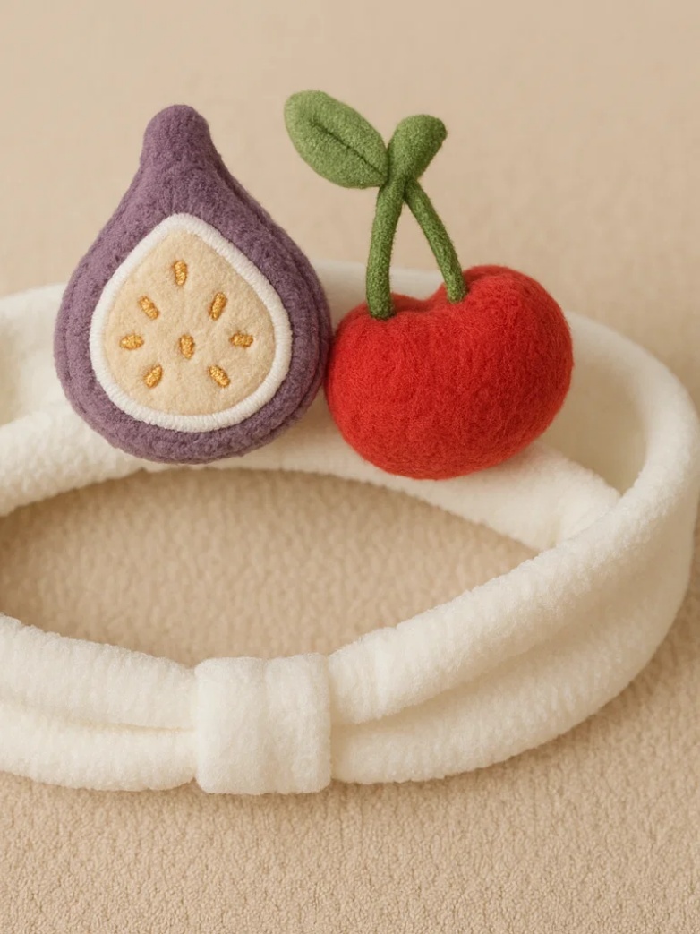 Baby Headband with Fig and Cherry Plush Toys
