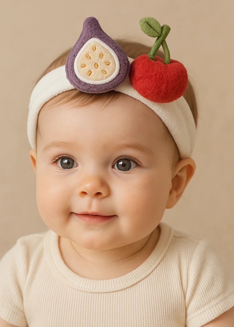 Baby Headband with Fig and Cherry Plush Toys