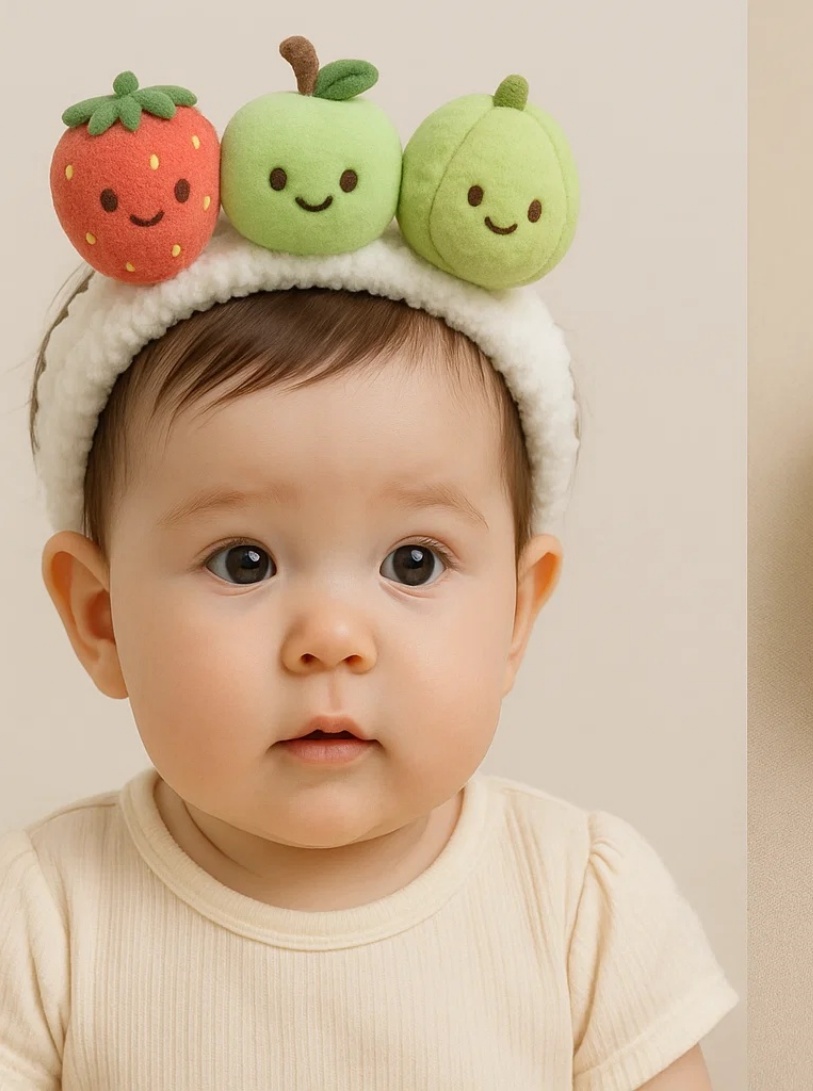 Baby Headband with Strawberry, Green Apple, and Pomegranate Design
