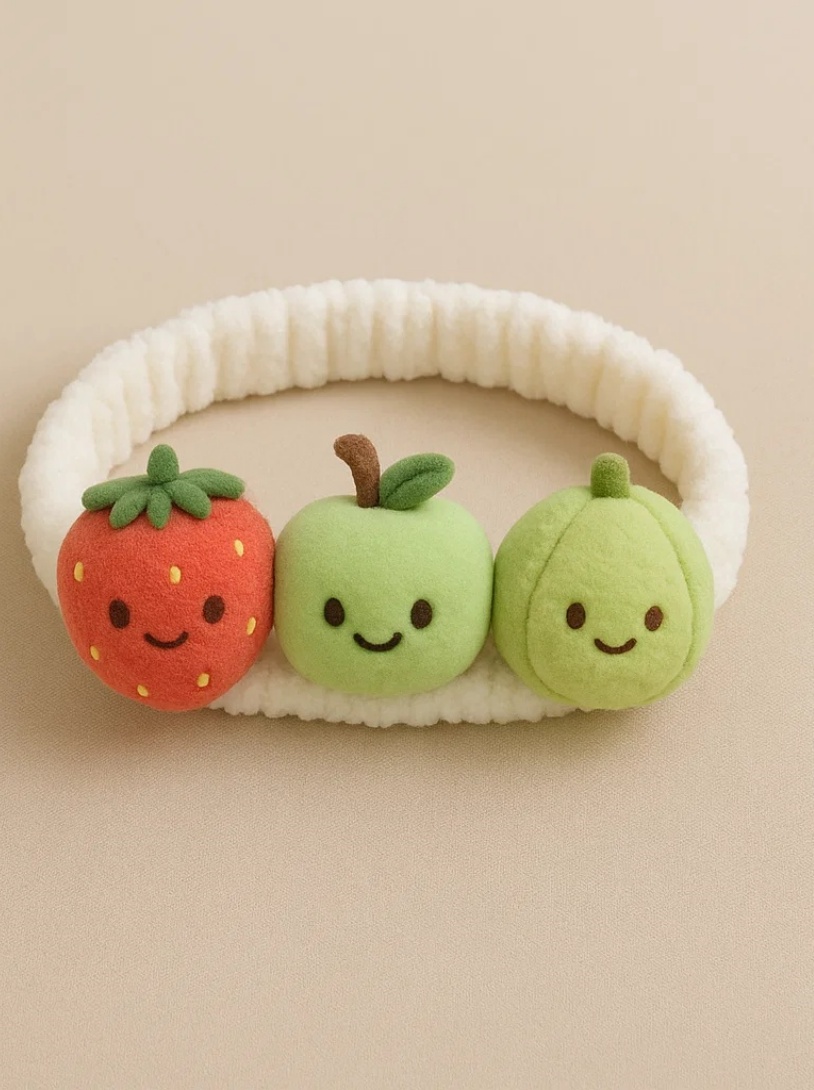 Baby Headband with Strawberry, Green Apple, and Pomegranate Design