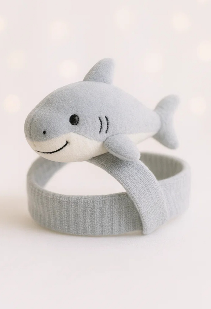 Bentiță pentru bebeluși cu decorațiune detașabilă – rechin gri drăguț pentru poze