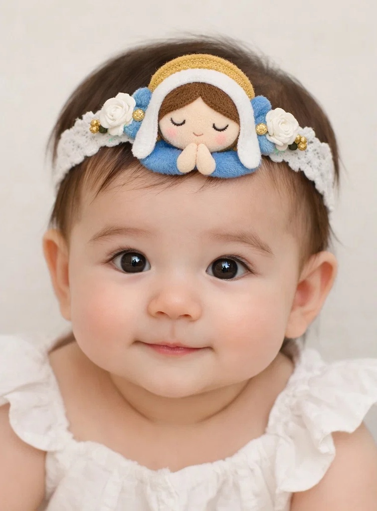 Baby Headband with Angel Prayer and Floral Design
