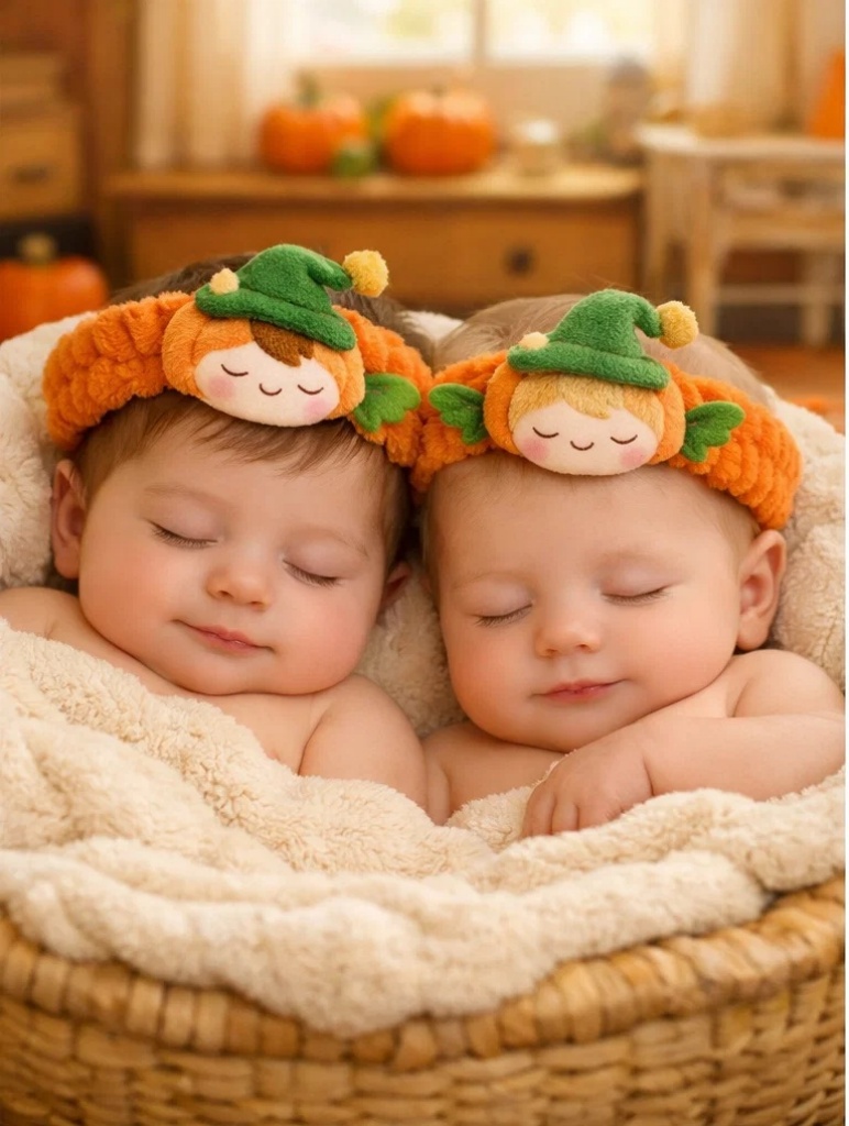 Pumpkin-Themed Plush Baby Headbands for Twins - Product 5