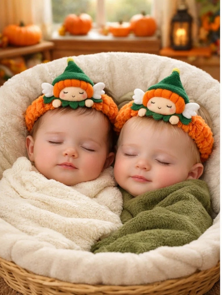 Pumpkin-Themed Plush Baby Headbands for Twins - Product 6