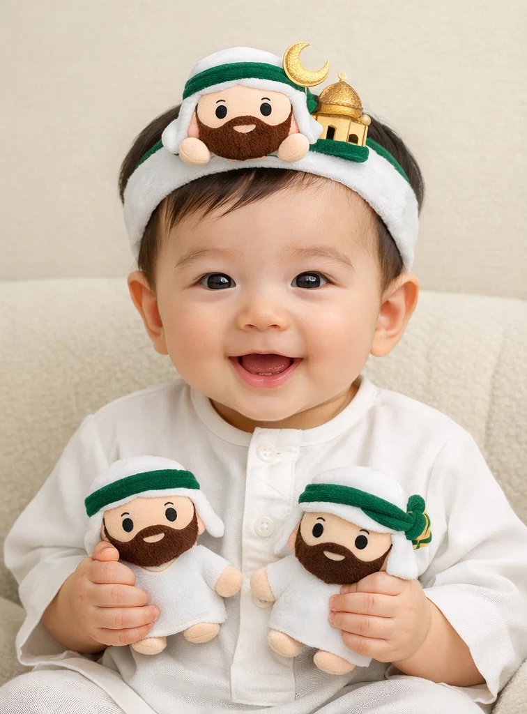 Baby Headband with Green Crescent and Mosque Design