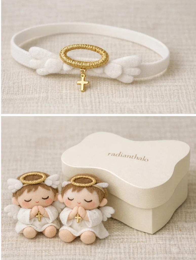 Baby Headband with Angel Ring and Cross Design