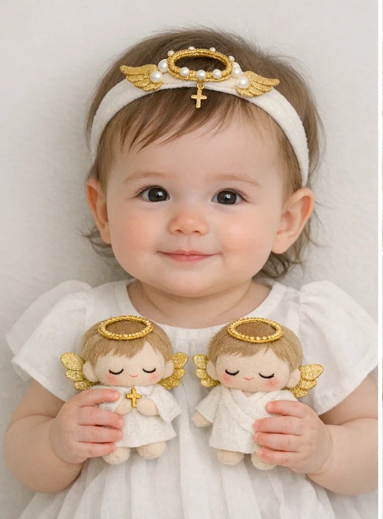 Baby Headband with Angel Wings and Heart Design