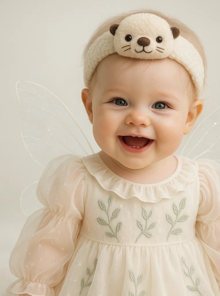 Tiara para bebê com enfeites removíveis – lontra fofa para ensaio fotográfico