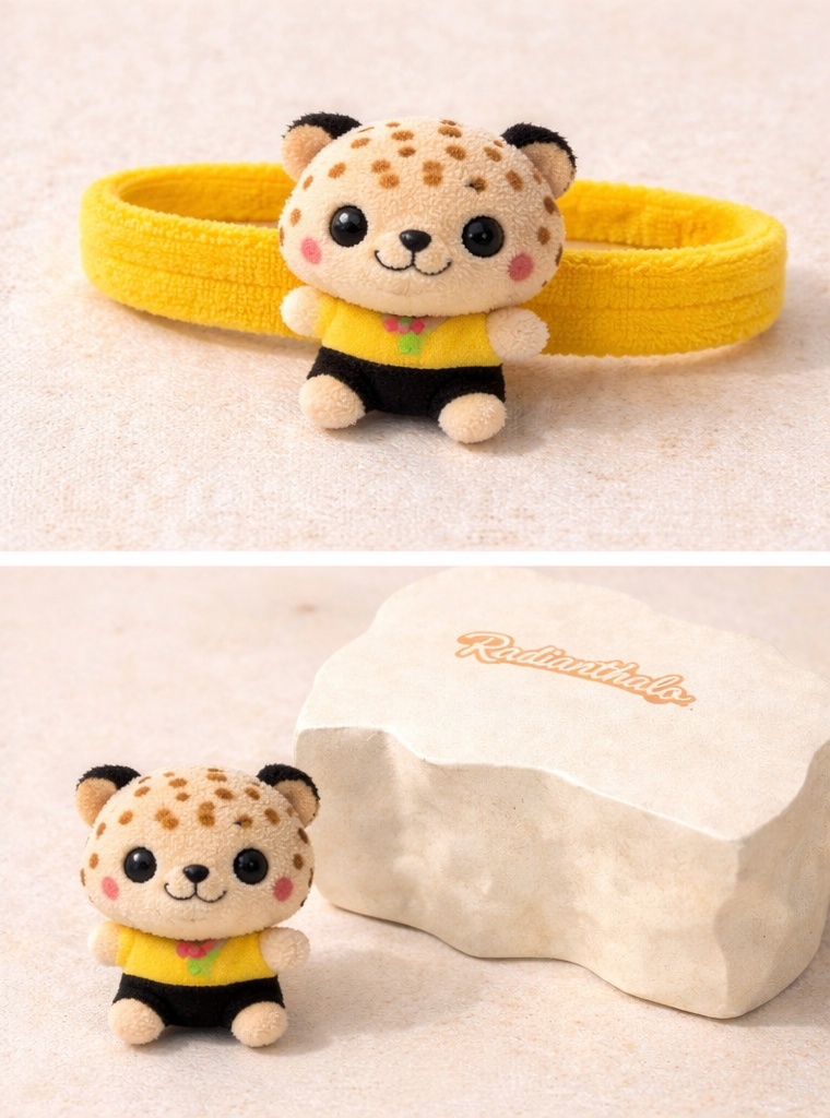 Leopard Cub Baby Headband with Yellow Plush Band