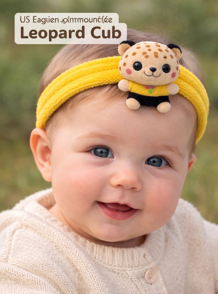 Leopard Cub Baby Headband with Yellow Plush Band