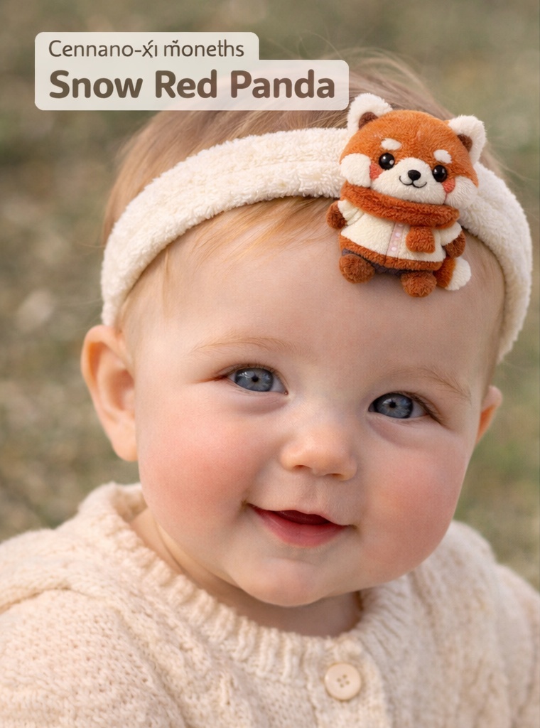 Snow Red Panda Baby Headband with Cozy Outfit