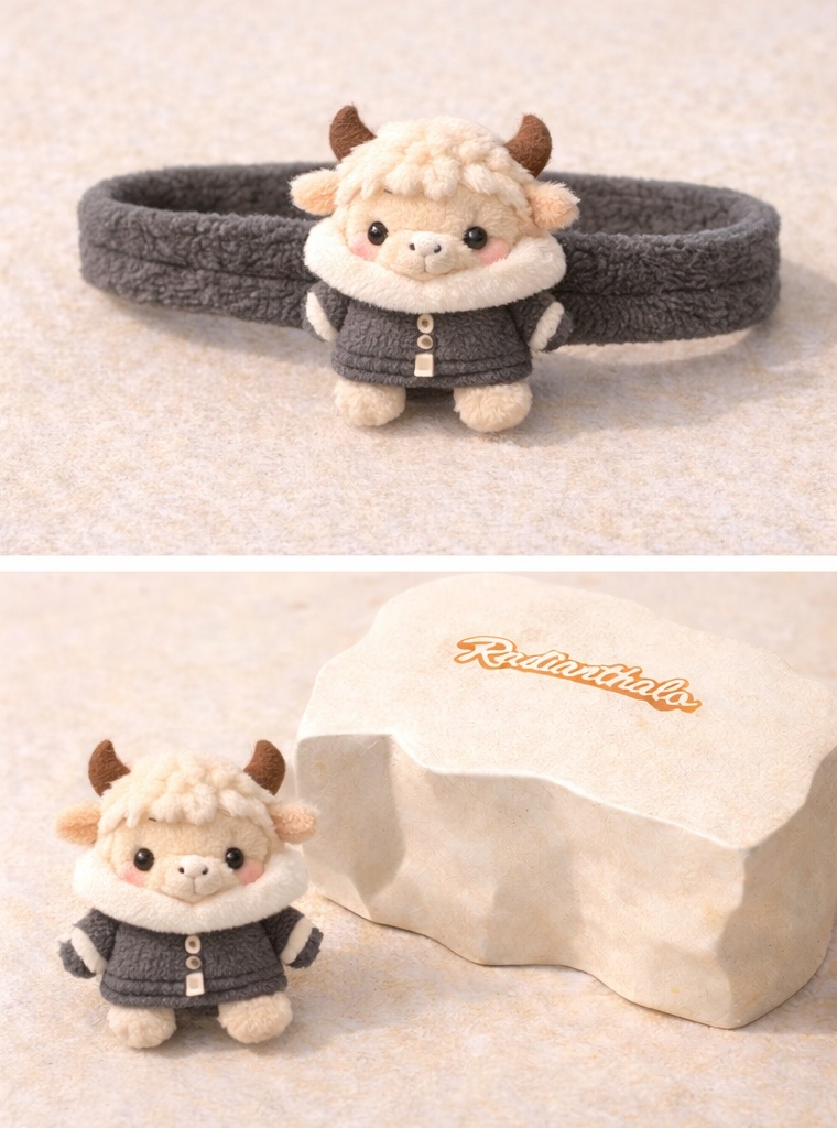 Snow Yak Baby Headband with Gray Plush Design