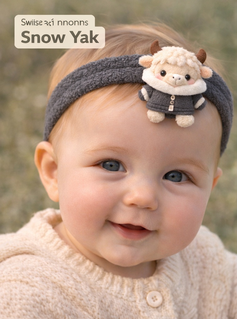 Snow Yak Baby Headband with Gray Plush Design