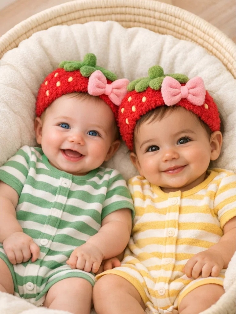 Jahodové Dvojčata Dětské Čelenky pro Letní Fotografování