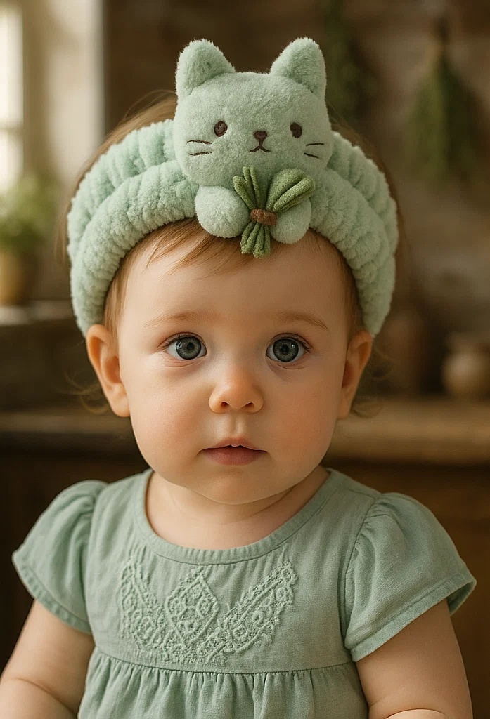 Plush Cat Baby Headband – Soft Fleece with 3D Animal Toy for Infant Photography and Retail Display