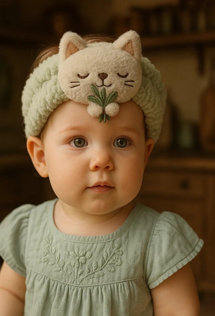 Eco-Friendly Baby Hairband with 3D Plush Cat – Newborn Photo Props and Baby Boutique Must-Have