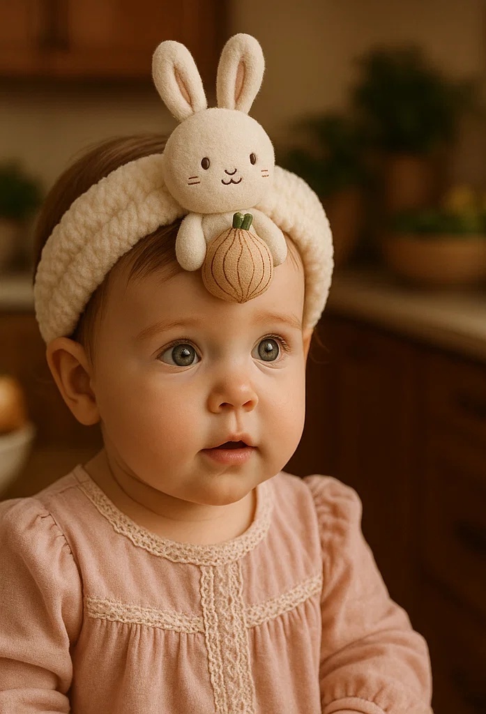 Removable Bunny Headband with Cute Onion Detail for Trendy Baby Pictures