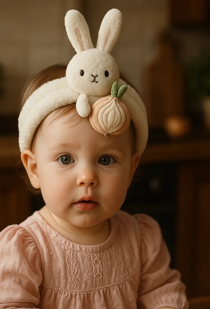 Soft and Stylish Baby Headband with Bunny and Onion Design for Precious Baby Photos