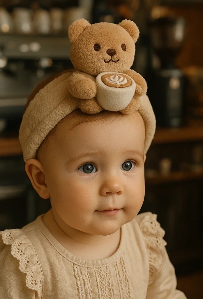Teddy Bear Latte Baby Headband for a Cozy and Stylish Baby Look