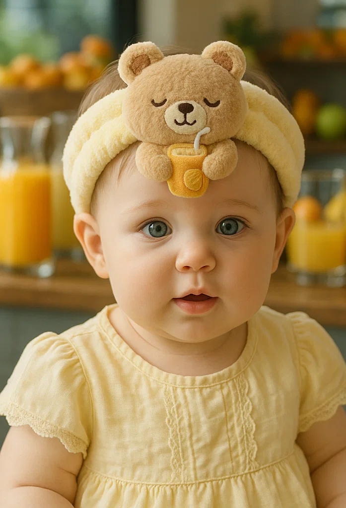 Adorable Bear Baby Headband with Drink Detail for Cute Photos